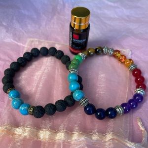 Fashion CHAKRA Healing Lava Beads BraceletS CHOICE OF 2 with 1 small OIL bottle